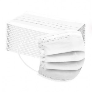 Маска одноразовая 3-х слойная белая на резинке (50 шт/уп)